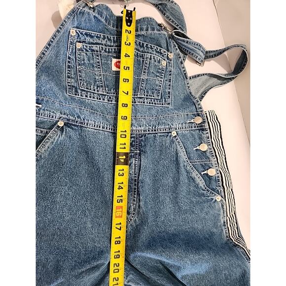 REVOLT Jeans Bib Overalls Carpenter Blue Denim Sz Junior Medium Stripe Accent0 - Picture 8 of 10